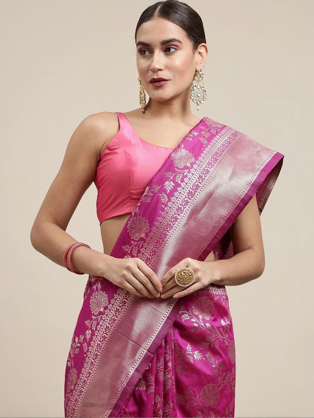 Dhaaga Ghar Floral Zari Art Silk Banarasi Saree thumbnail 2