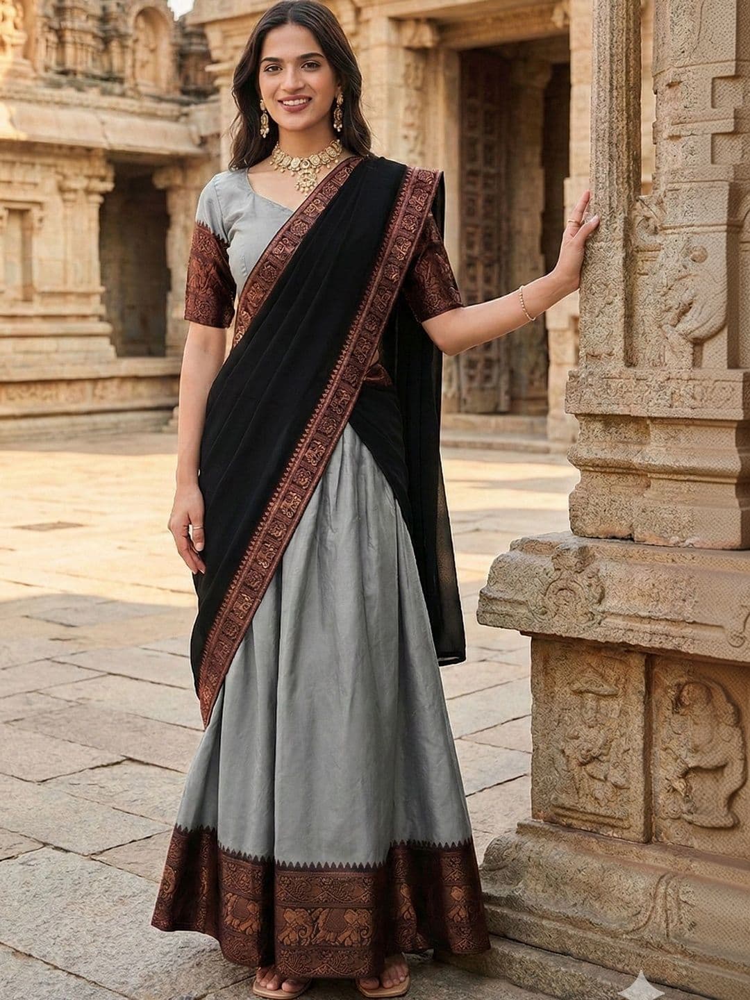 HERE&NOW Unstitched Lehenga & Blouse With Dupatta thumbnail 4