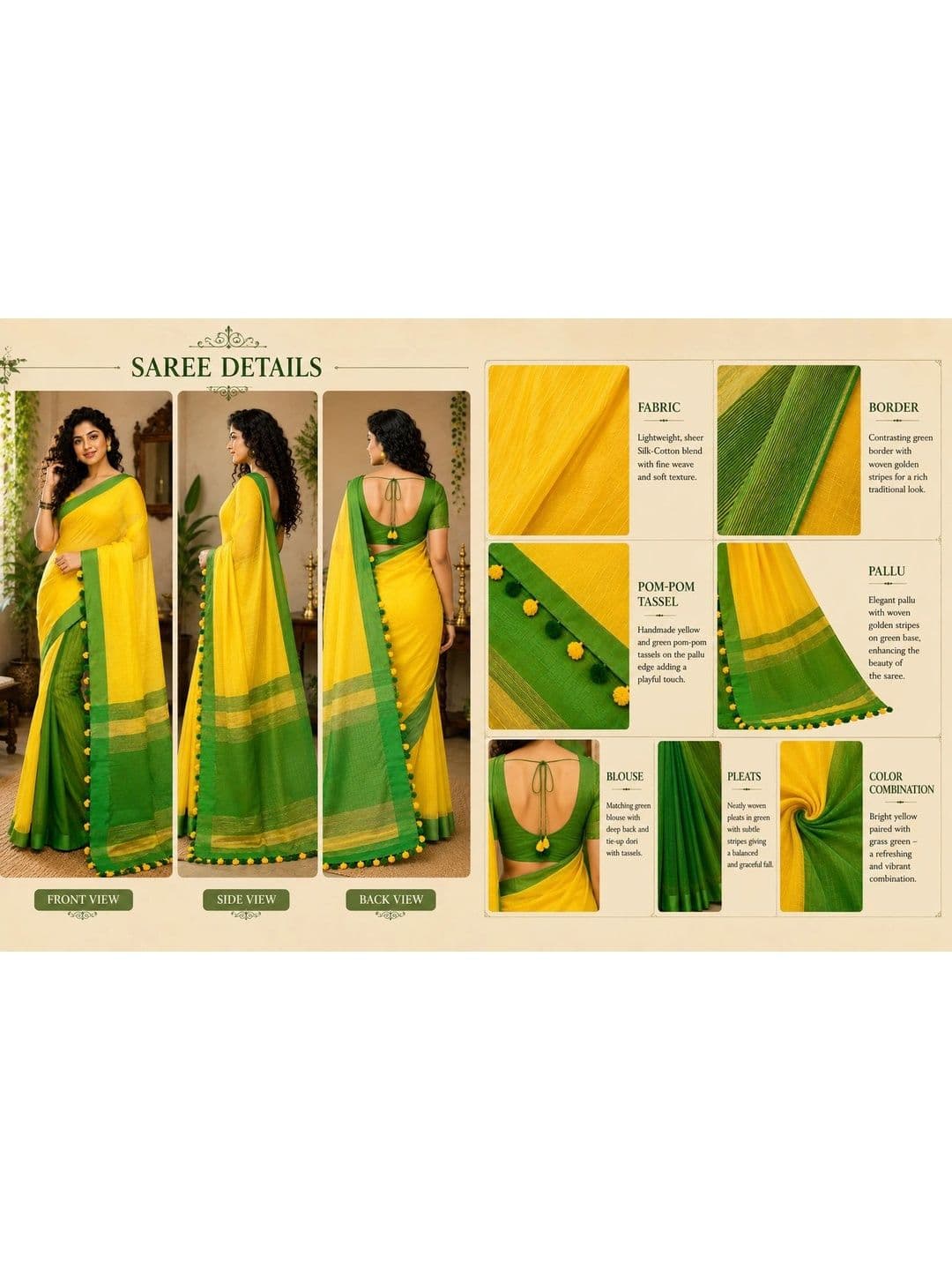 Crochetin Striped Handloom Saree thumbnail 2
