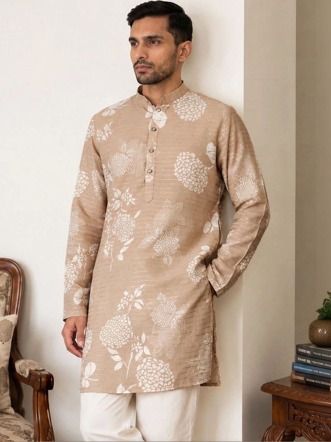 Jompers Men Floral Printed Floral Kurta thumbnail 4