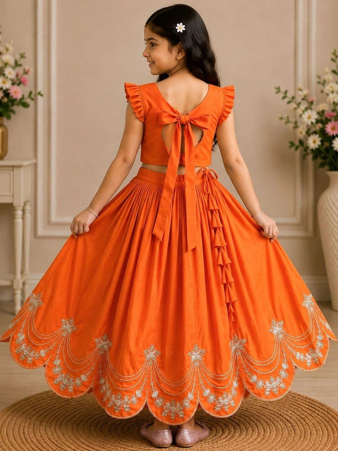 KALINI Girls Embroidered Thread Work Ready to Wear Lehenga & thumbnail 3