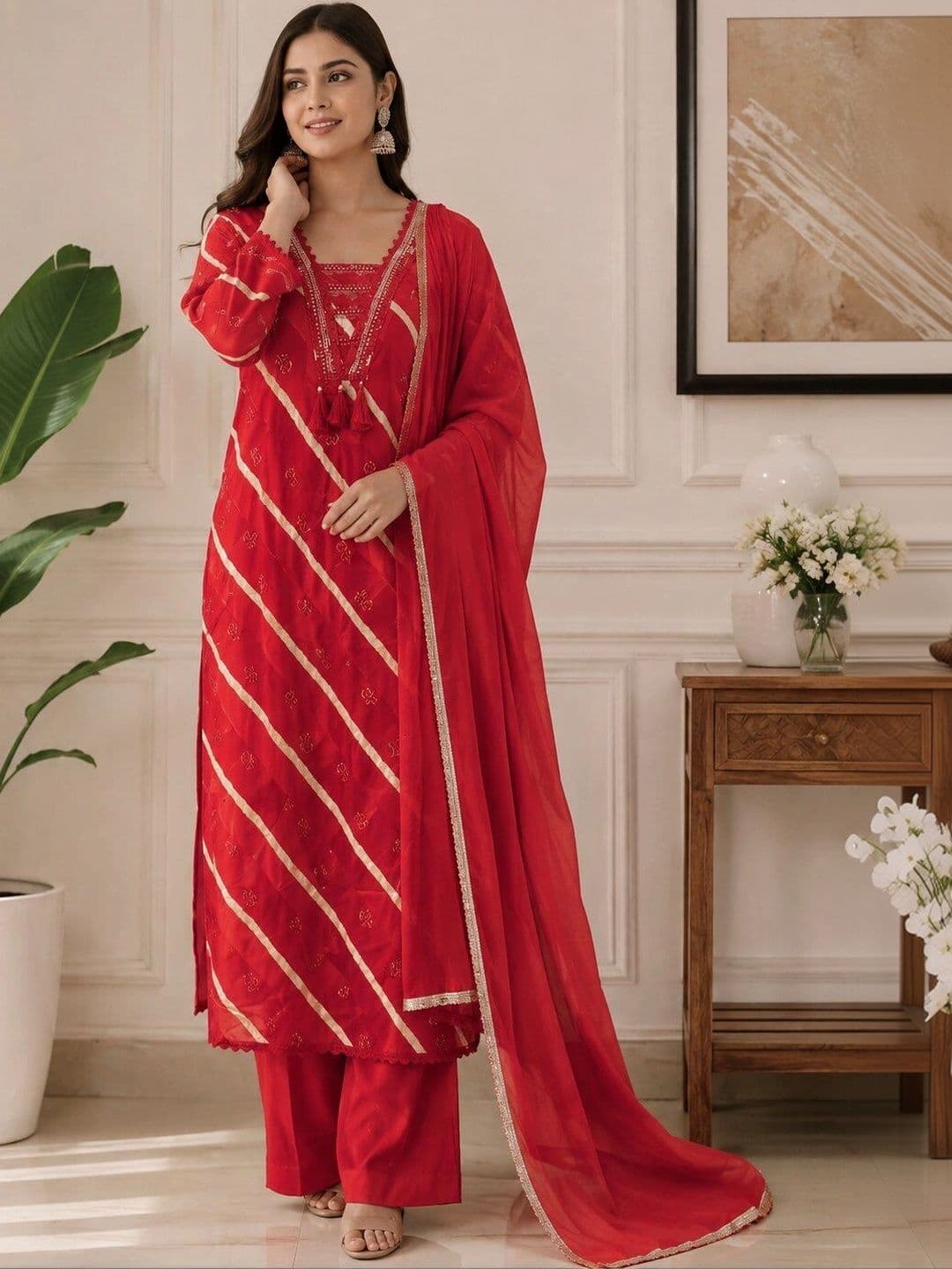 Sangria Women Ethnic Motifs Printed Regular Gotta Patti Kurta with Palazzos & With Dupatta - view 1