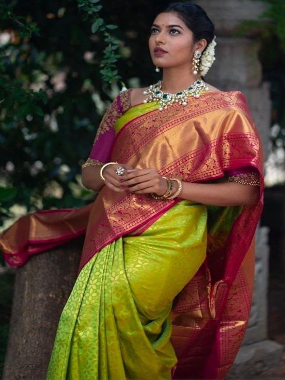 all about you Woven Design Zari Silk Blend Heavy Work Kanjeevaram Saree thumbnail 3