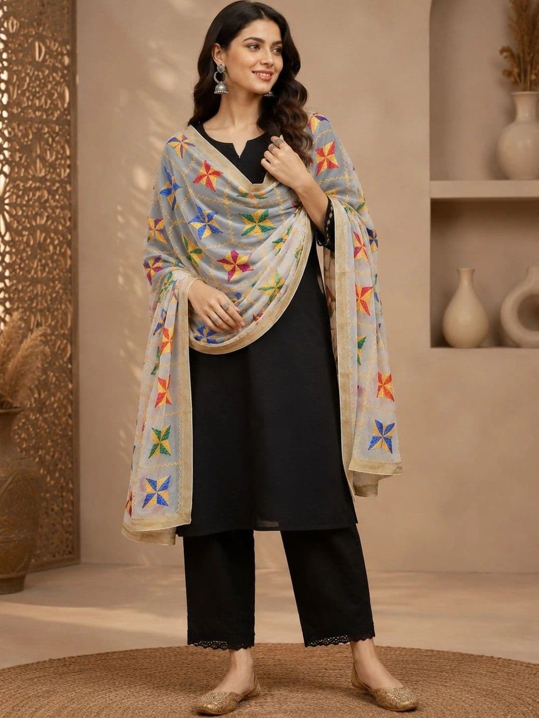 STUTI FASHION Ethnic Motifs Embroidered Dupatta with Thread Work - view 1