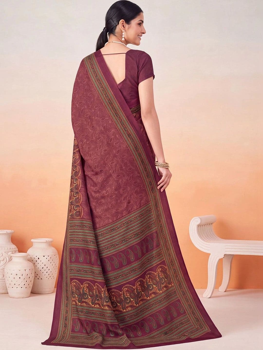 Anouk Paisley Poly Crepe Designer Saree thumbnail 2
