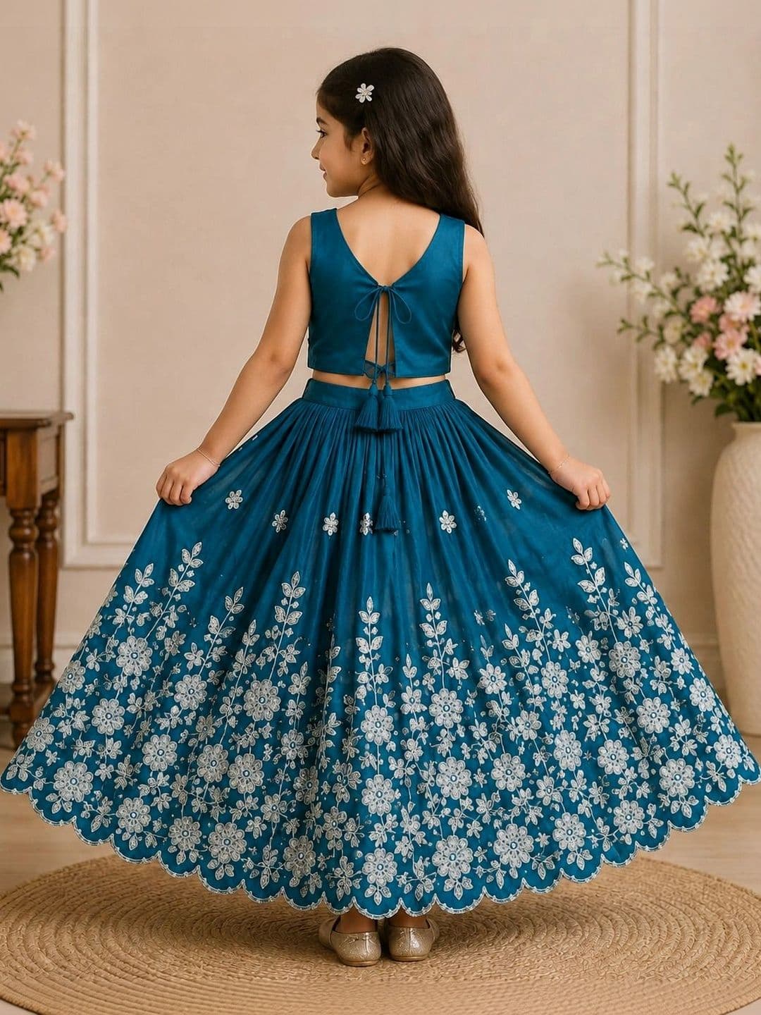 KALINI Girls Embroidered Thread Work Ready to Wear Lehenga & thumbnail 3