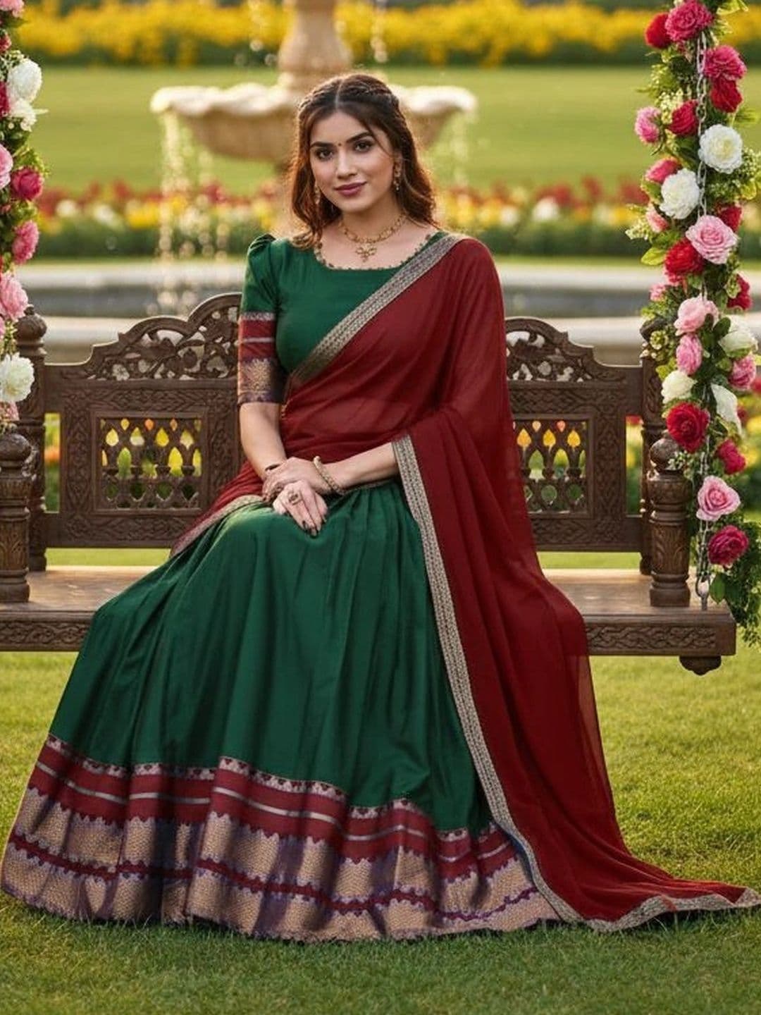 HERE&NOW Unstitched Lehenga & Blouse With Dupatta thumbnail 3
