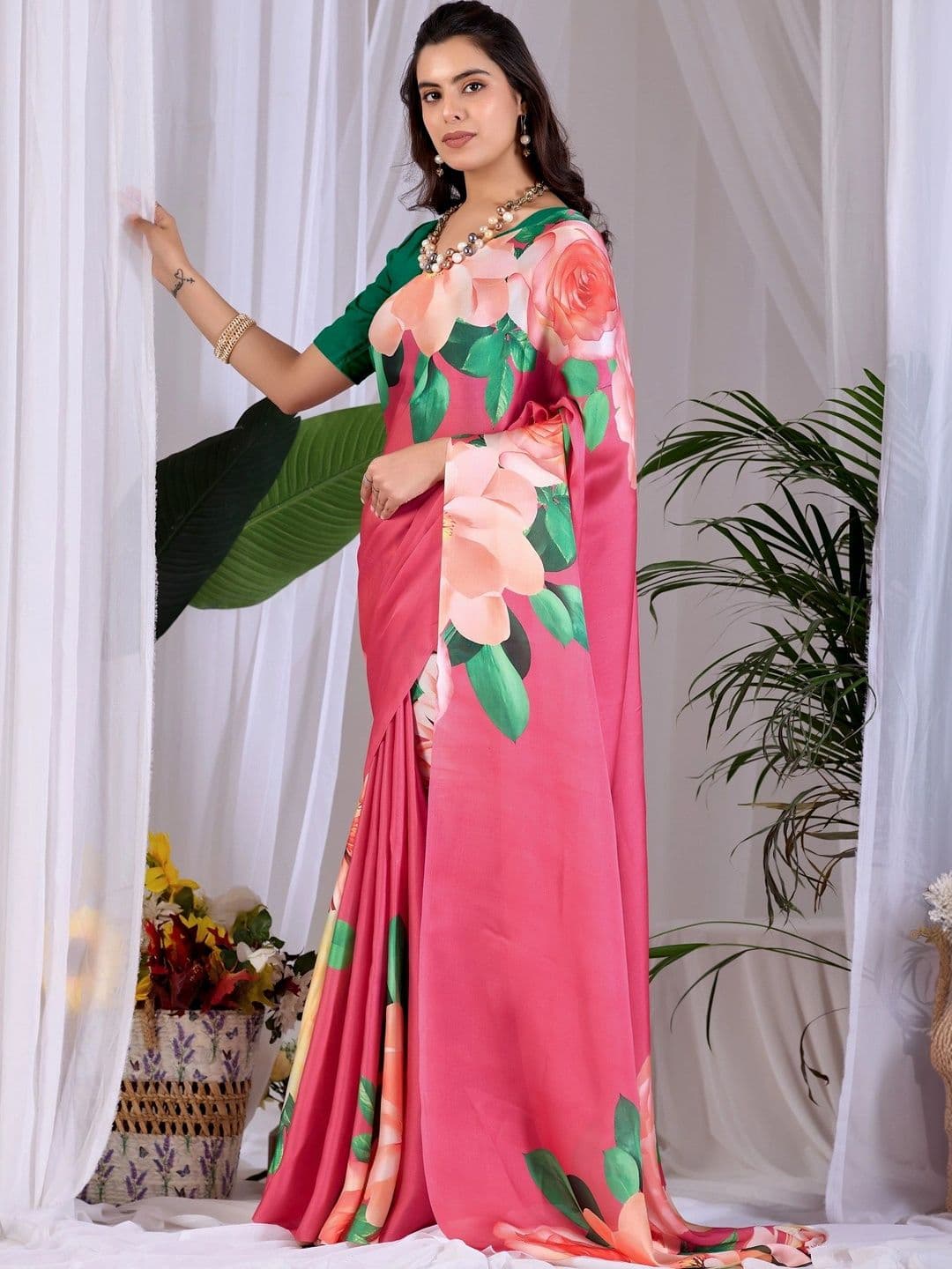 LeeliPeeri Designer Floral Satin Designer Saree thumbnail 3