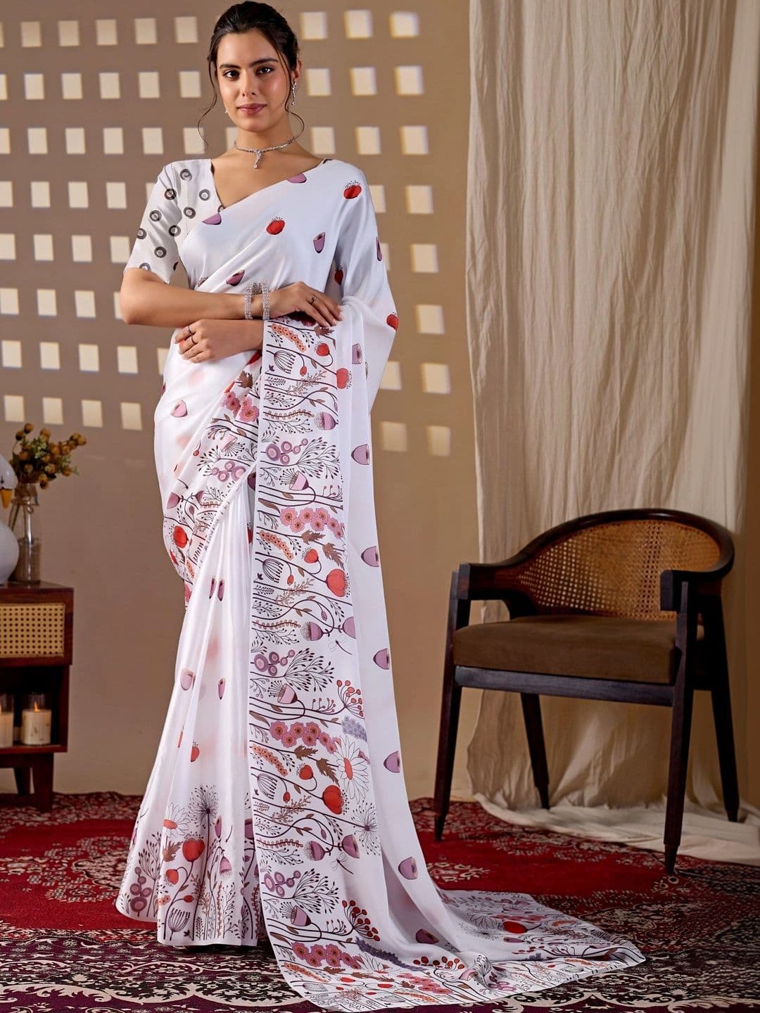 LeeliPeeri Designer Floral Satin Designer Saree - view 1