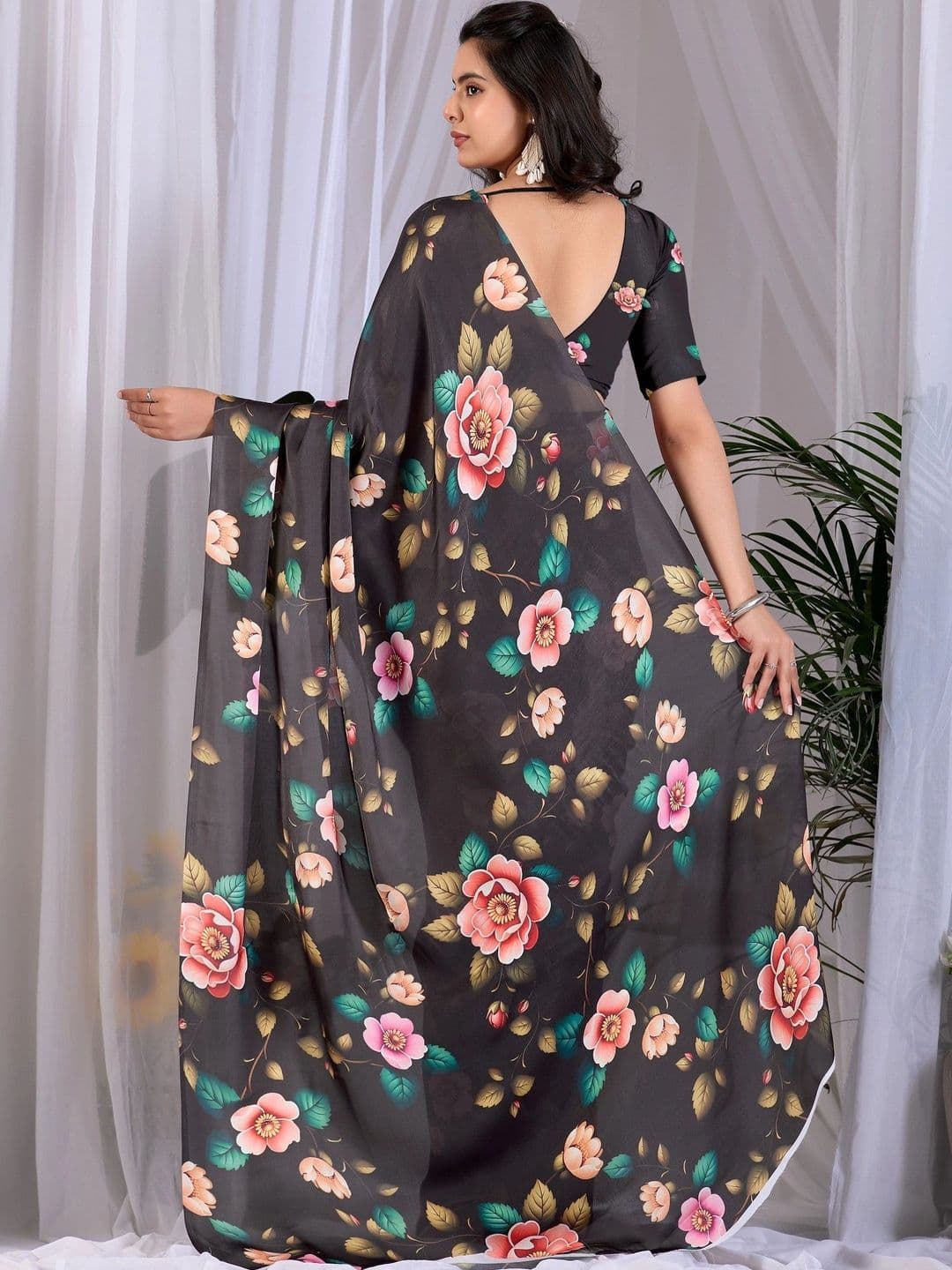 LeeliPeeri Designer Floral Satin Designer Saree thumbnail 6