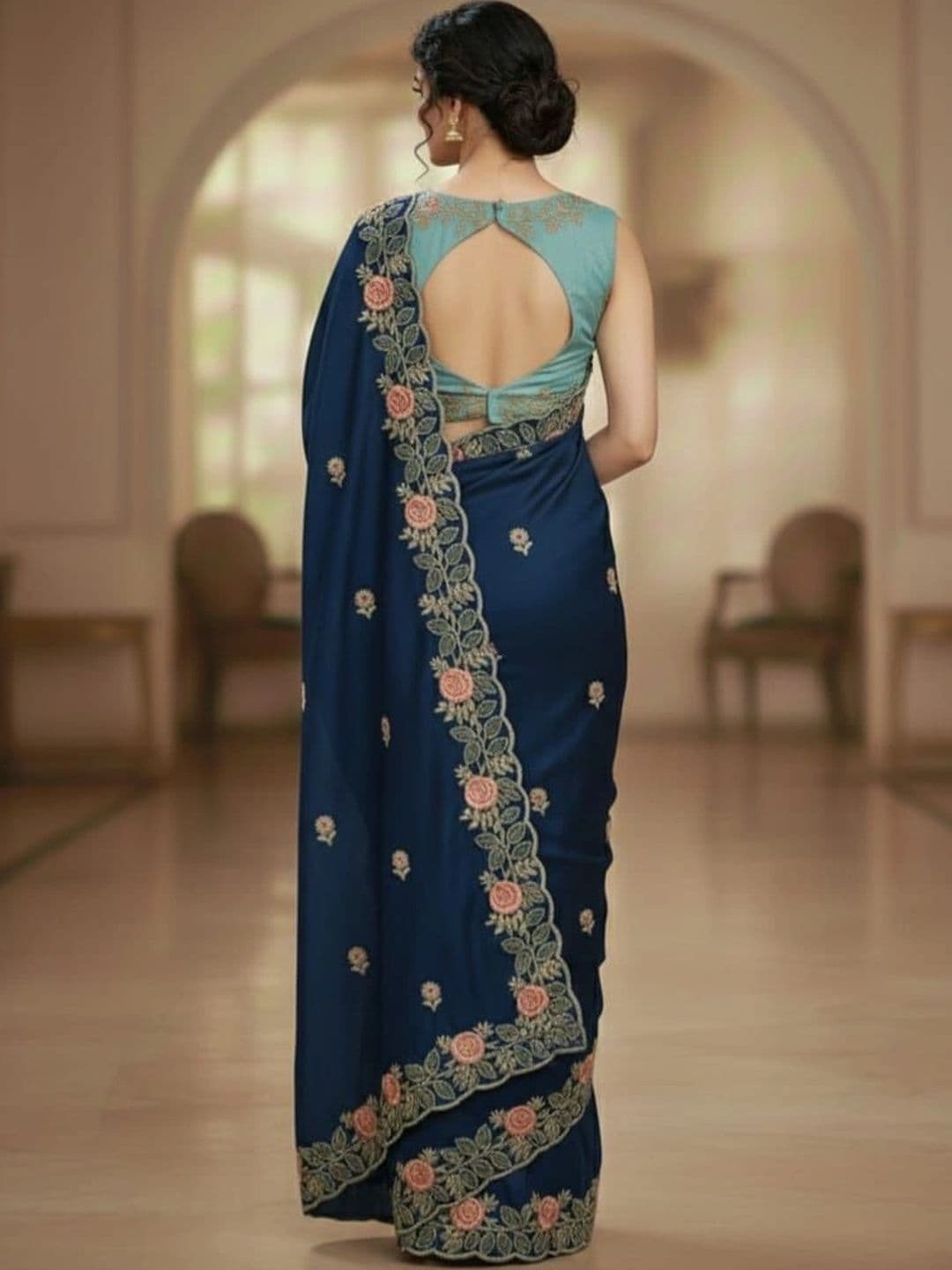 SHRIJAMYAHAM Floral Embroidered Poly Georgette Saree thumbnail 4