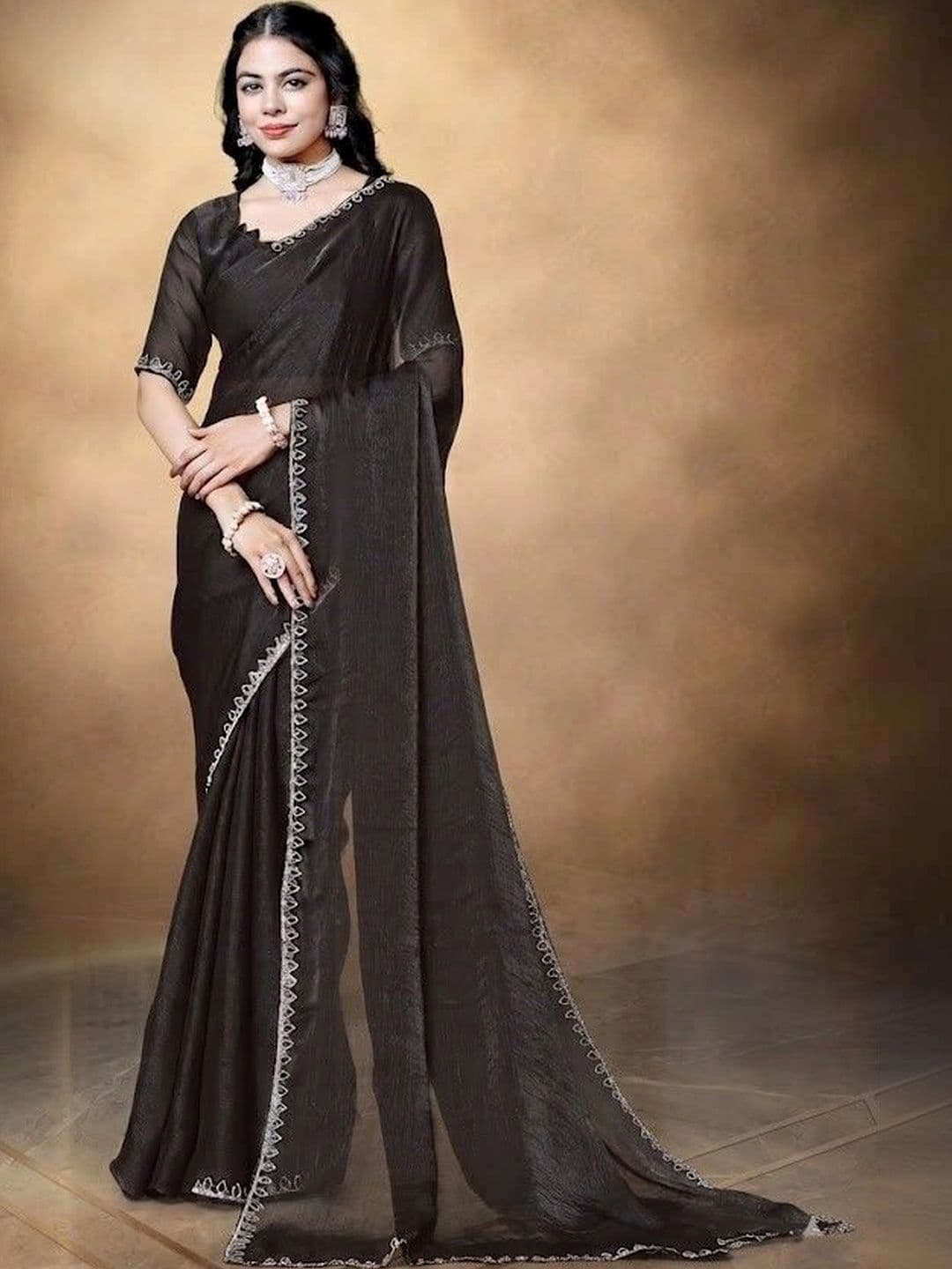 aeriebier Woven Design Embroidered Silk Blend Chanderi Saree - view 1