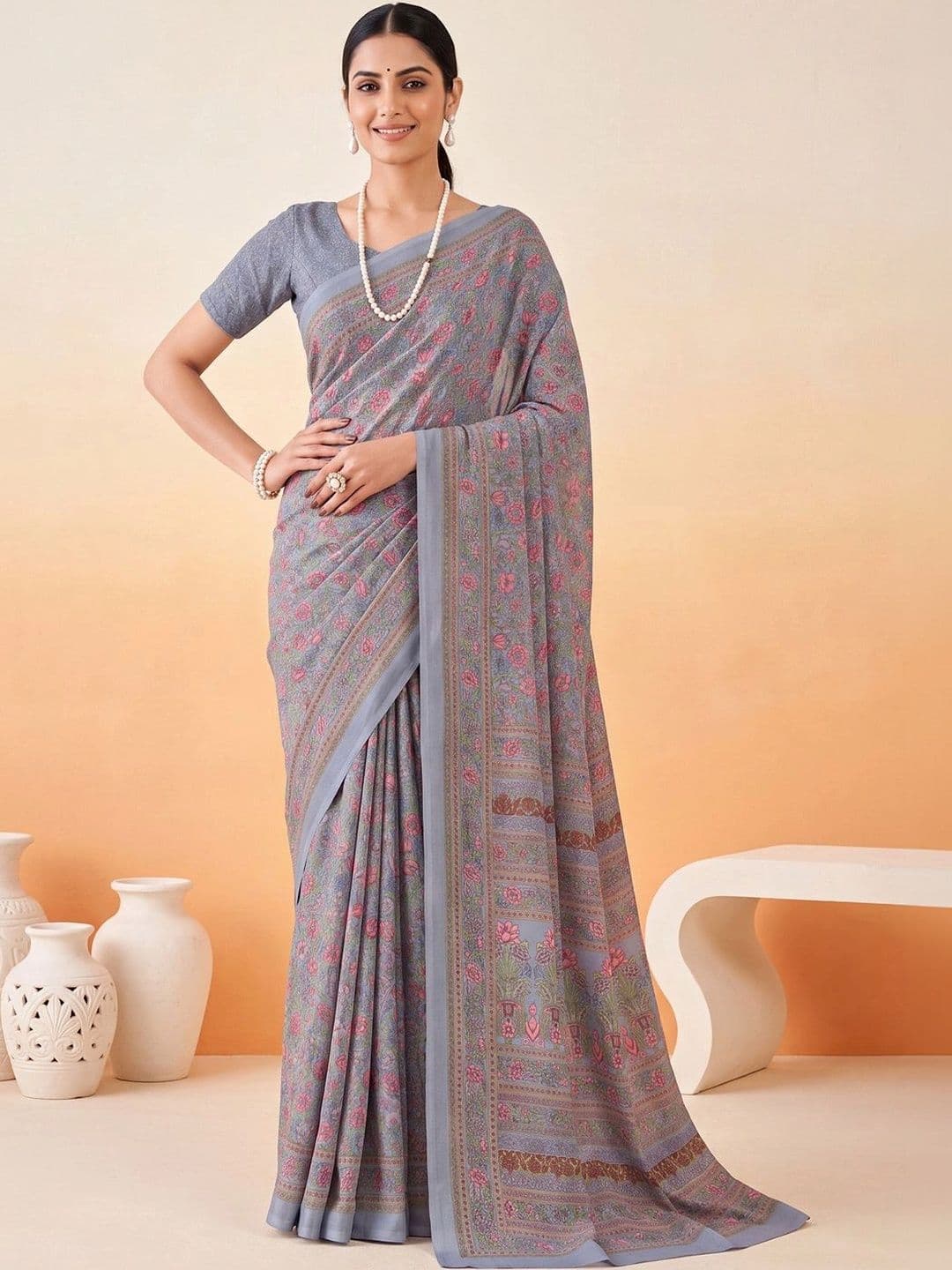 Anouk Floral Poly Crepe Designer Saree - view 1