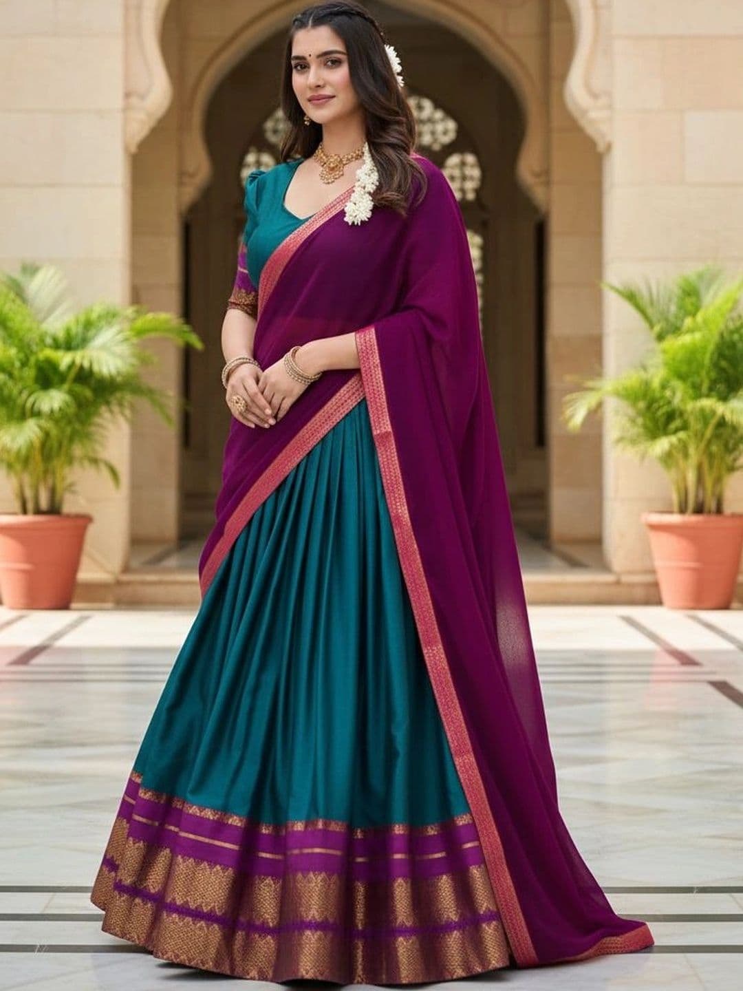 HERE&NOW Unstitched Lehenga & Blouse With Dupatta - view 1
