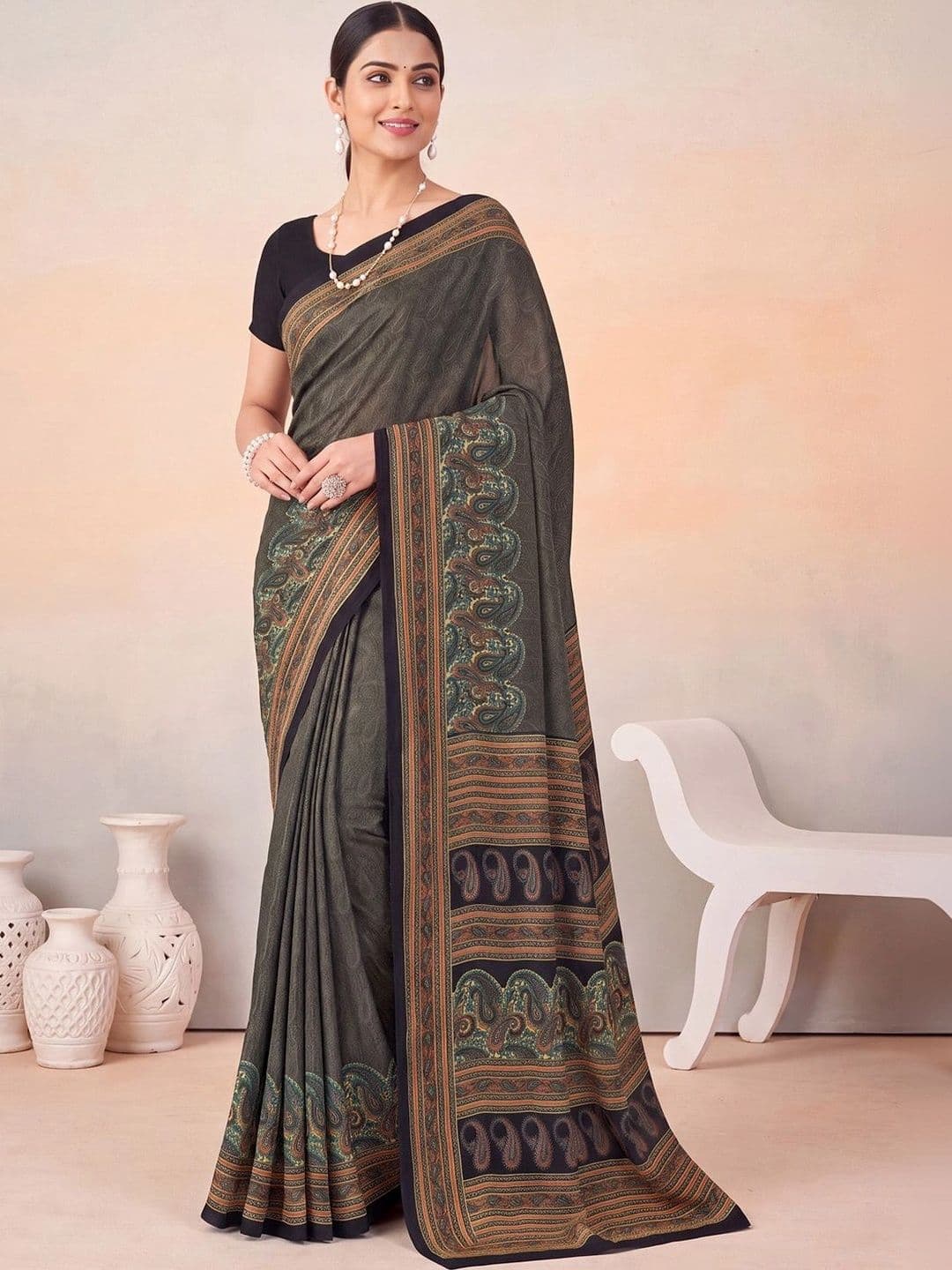 Anouk Paisley Poly Crepe Designer Saree thumbnail 6