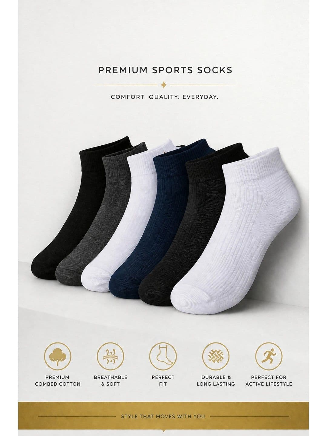 SHOPCASH Men Pack of 6 Cotton Assorted Ankle Length Socks - view 1