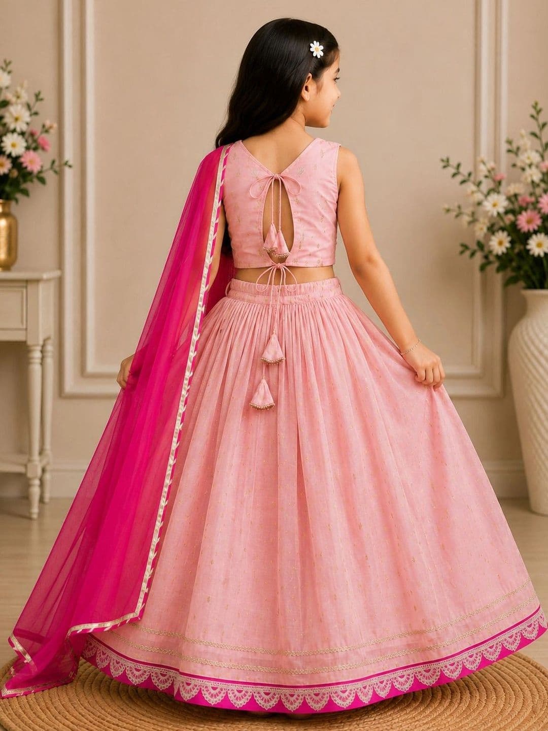 KALINI Girls Embroidered Thread Work Ready to Wear Lehenga & Blouse With Dupatta thumbnail 3