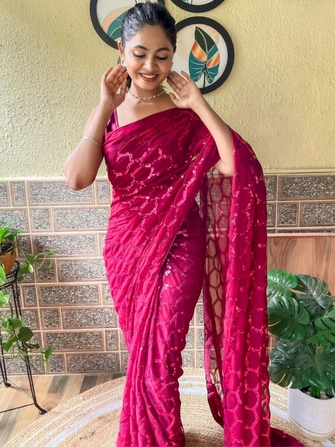 Mitera Embellished Sequinned Poly Georgette Designer Saree thumbnail 4