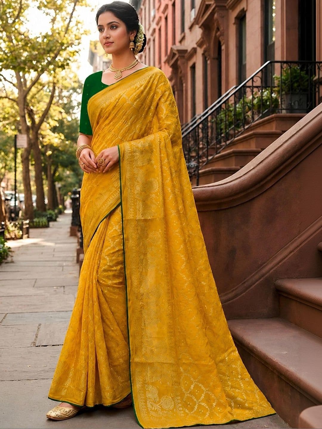 Jaipur Vogue Woven Design Zari Silk Blend Bandhani Saree thumbnail 6
