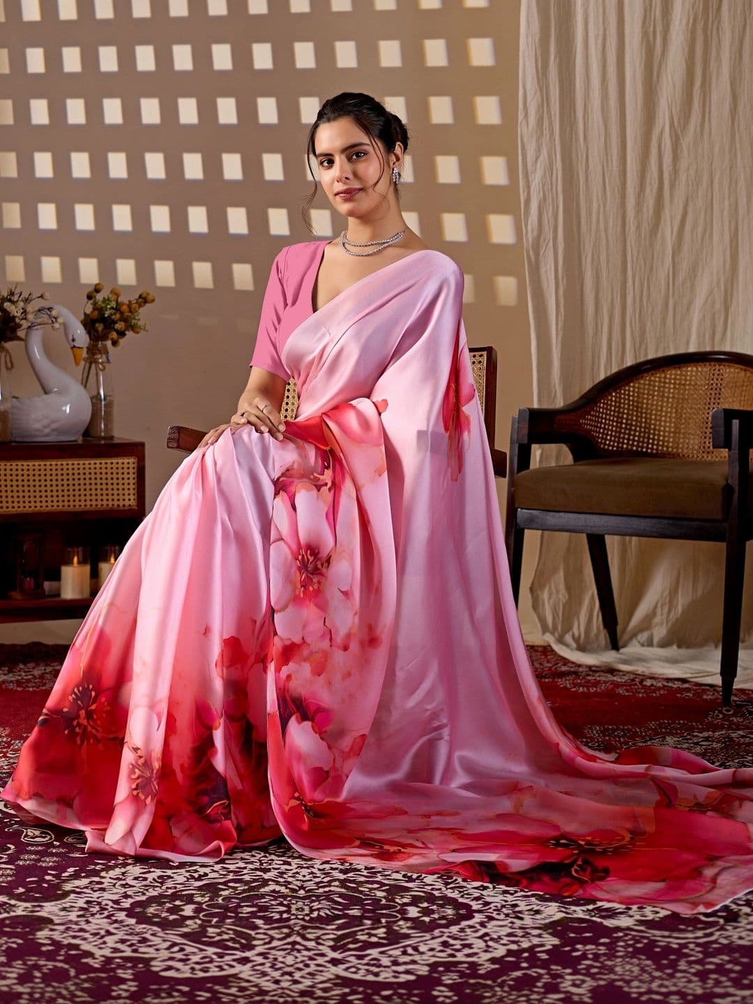 LeeliPeeri Designer Floral Satin Designer Saree thumbnail 4