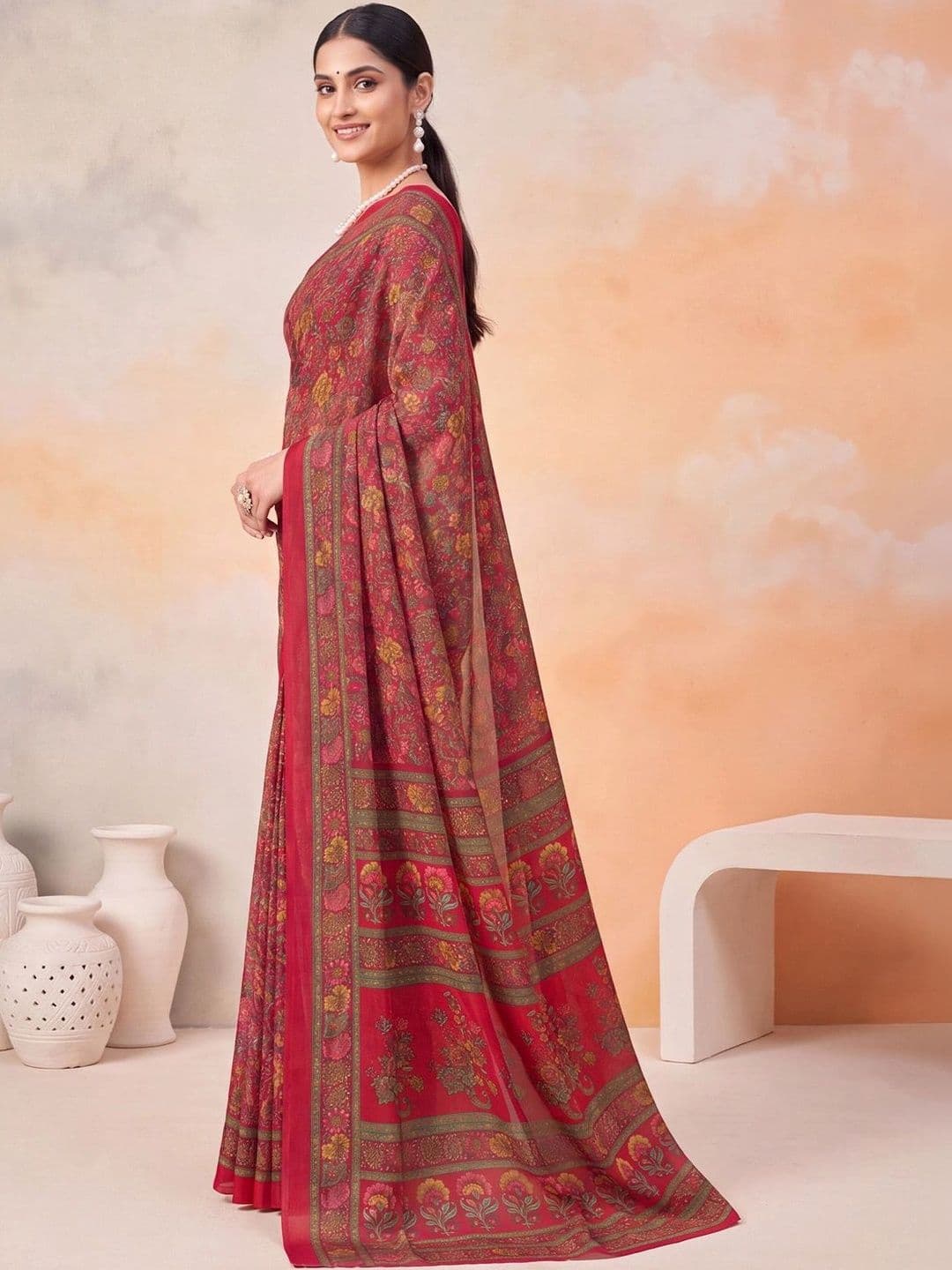 Anouk Floral Poly Crepe Designer Saree thumbnail 7