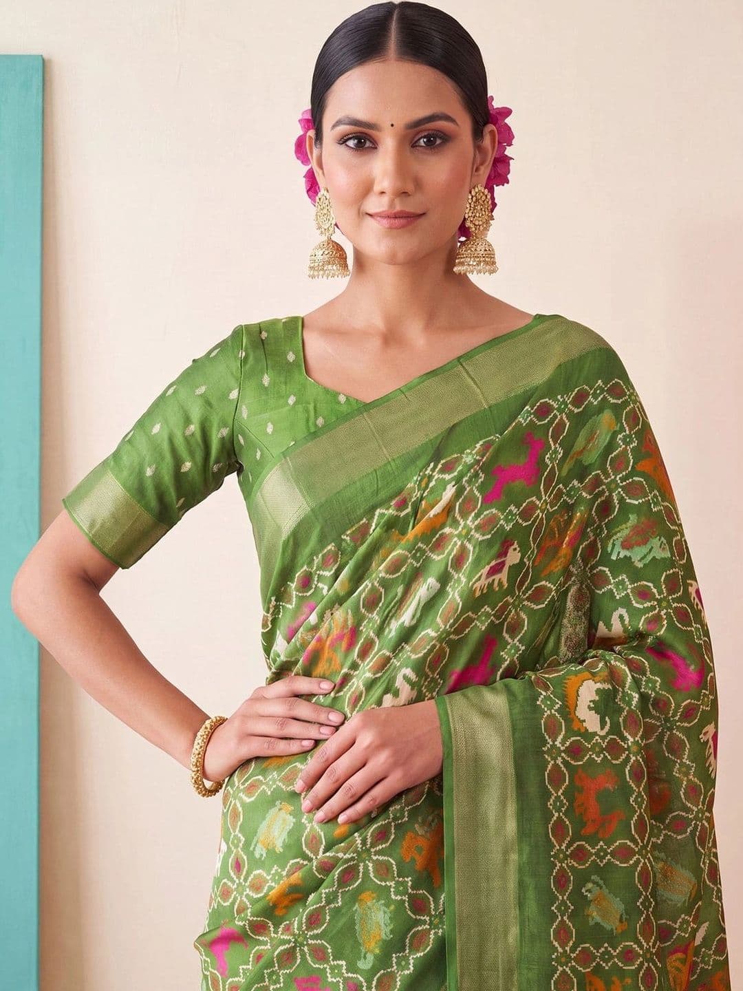 Anouk Woven Design Zari Silk Blend Designer Patola Saree thumbnail 2