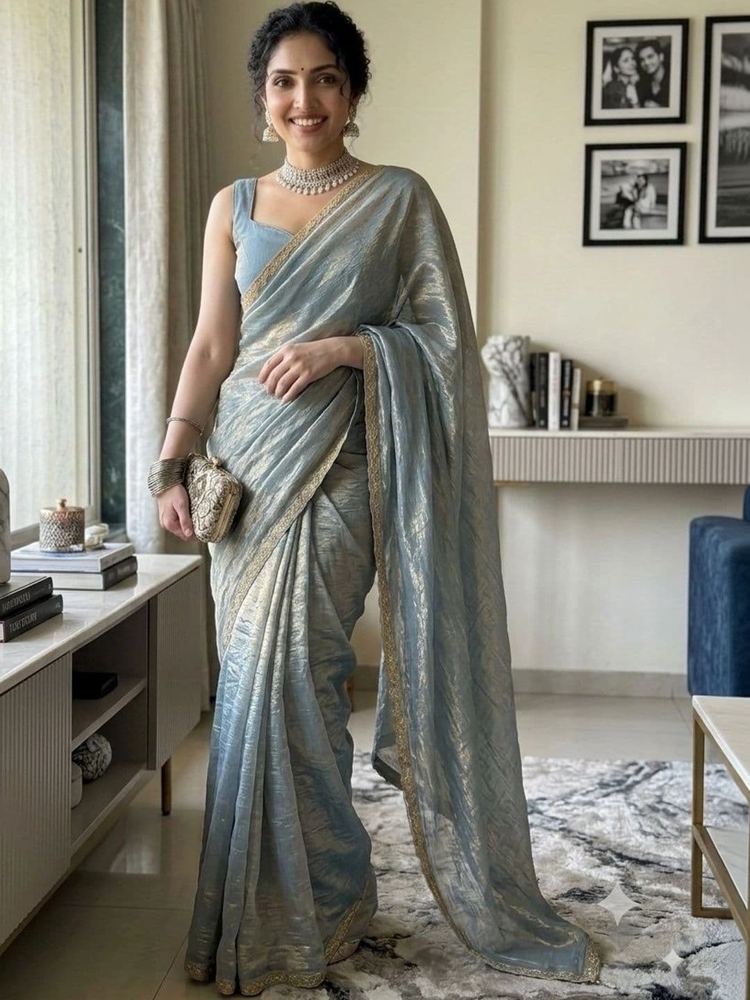 Akshmi Creation Zari Supernet Saree - view 1