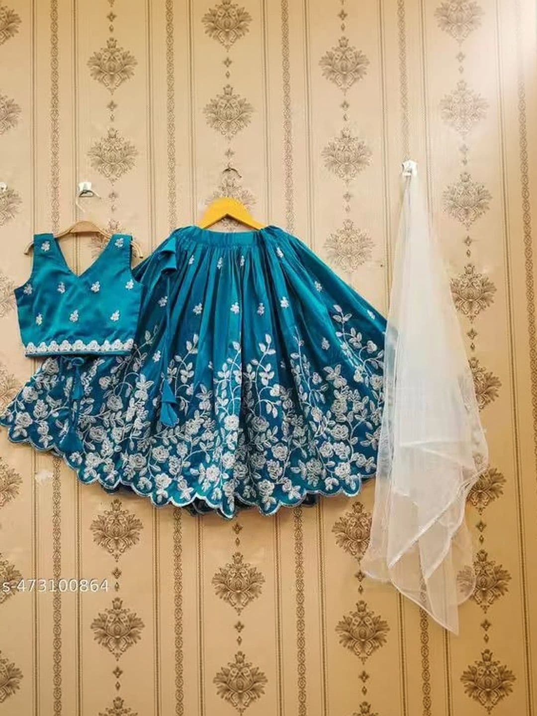 KALINI Girls Embroidered Thread Work Ready to Wear Lehenga & Blouse With Dupatta thumbnail 5