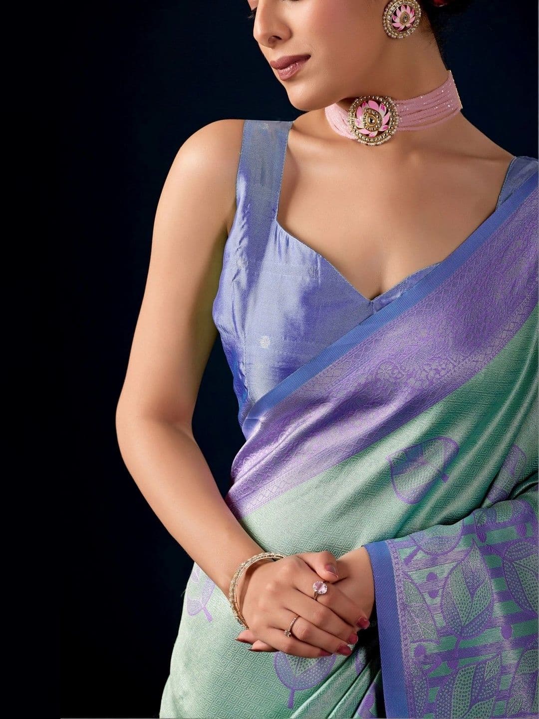 ERIKA Woven Design Zari Silk Blend Designer Banarasi Saree thumbnail 6