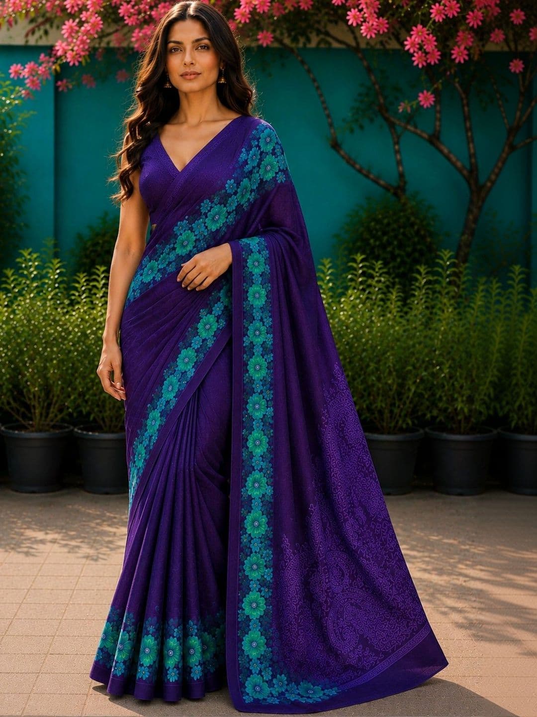 DIVASTRI Floral Art Silk Designer Saree - view 1