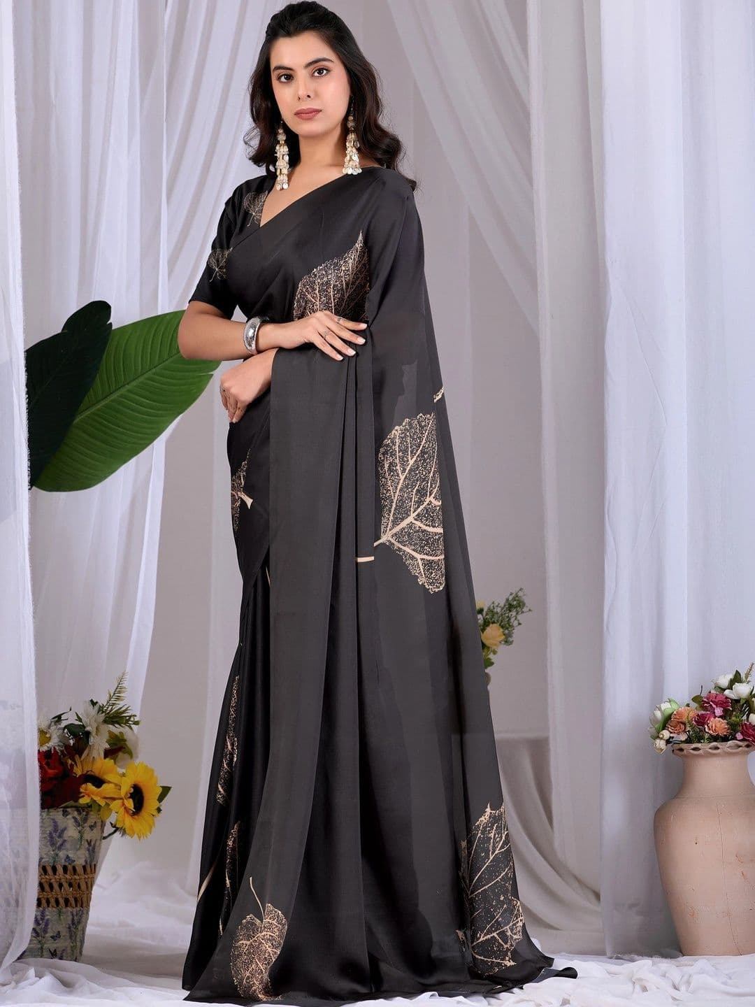 LeeliPeeri Designer Floral Satin Designer Saree thumbnail 7