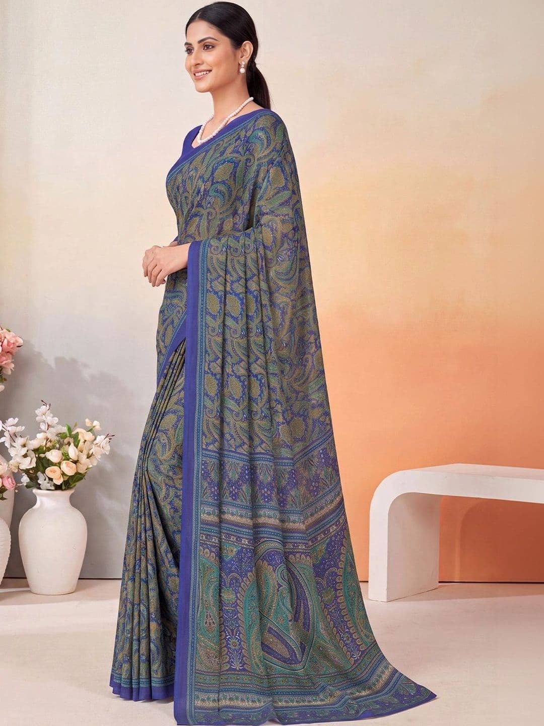 Anouk Paisley Poly Crepe Designer Saree thumbnail 7