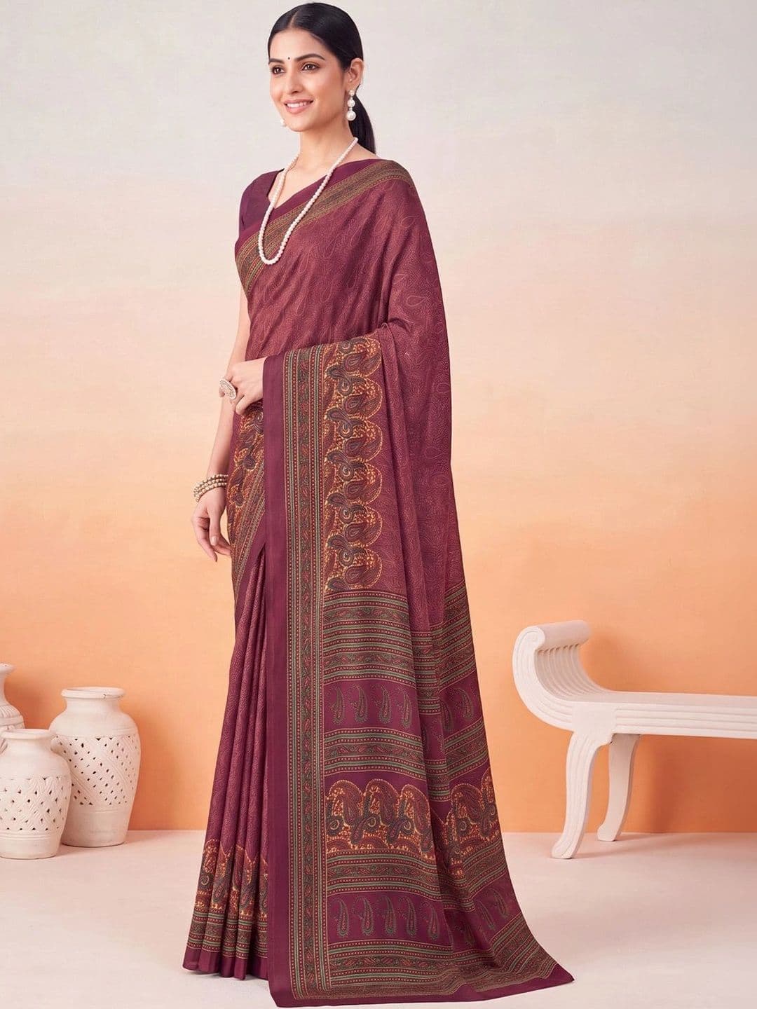 Anouk Paisley Poly Crepe Designer Saree thumbnail 6