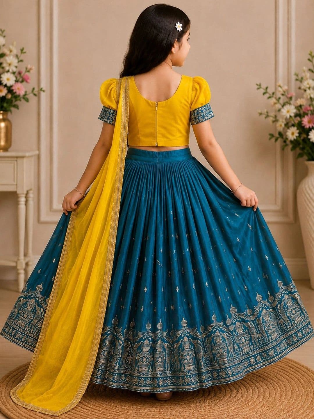 KALINI Girls Embroidered Thread Work Ready to Wear Lehenga & Blouse With Dupatta thumbnail 5