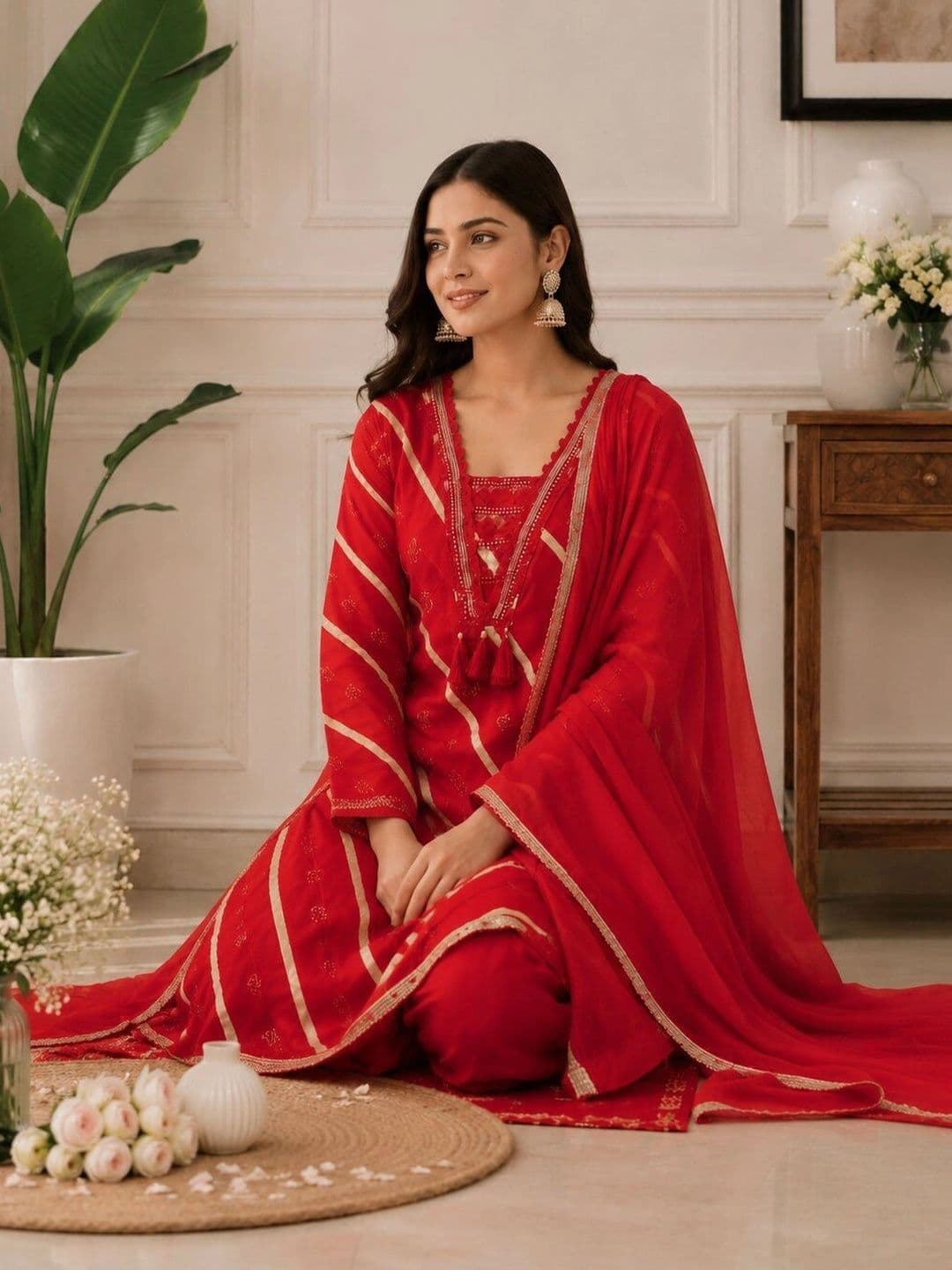 Sangria Women Ethnic Motifs Printed Regular Gotta Patti Kurta with Palazzos & With Dupatta thumbnail 2