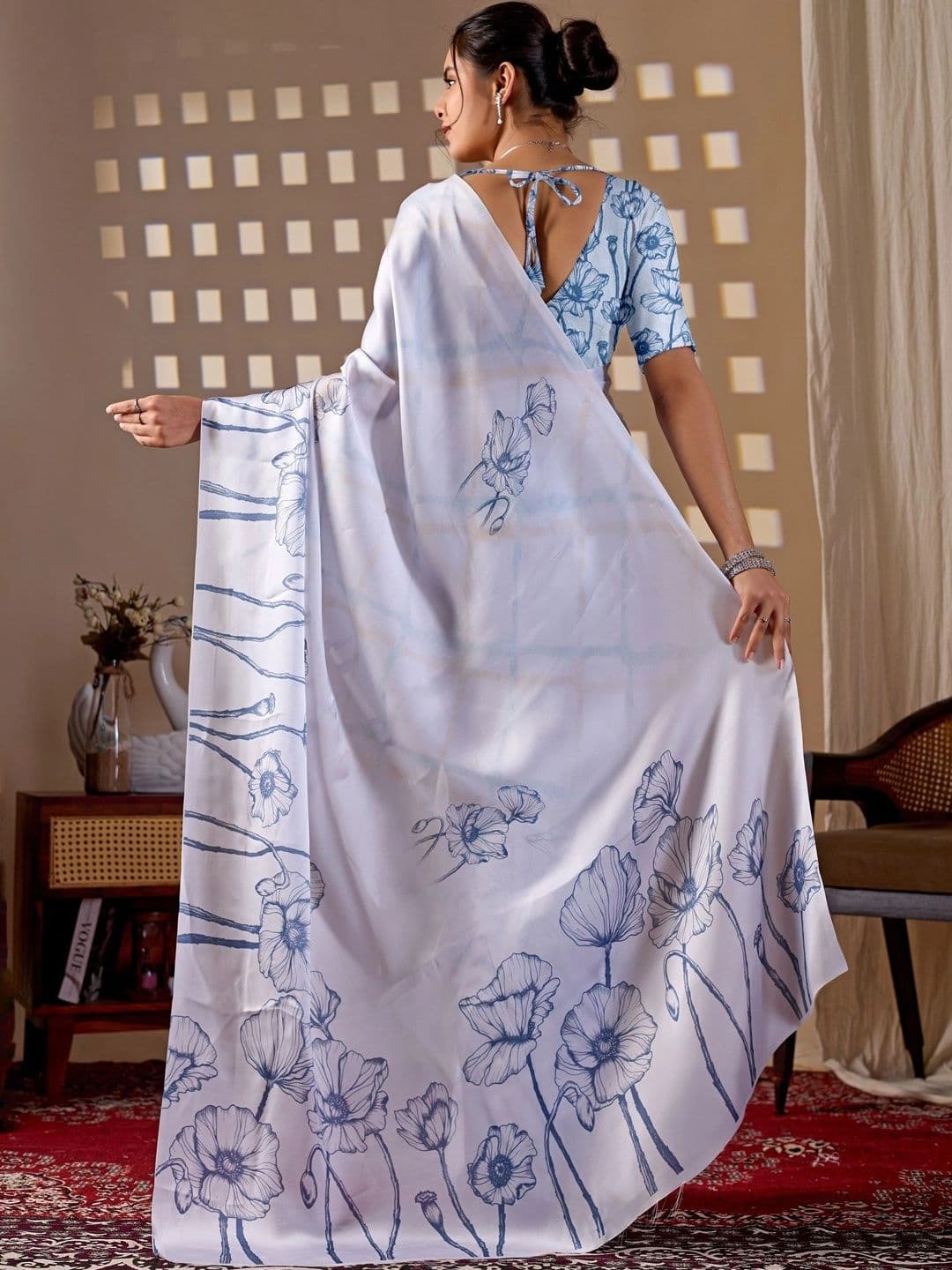 LeeliPeeri Designer Floral Satin Designer Saree thumbnail 5