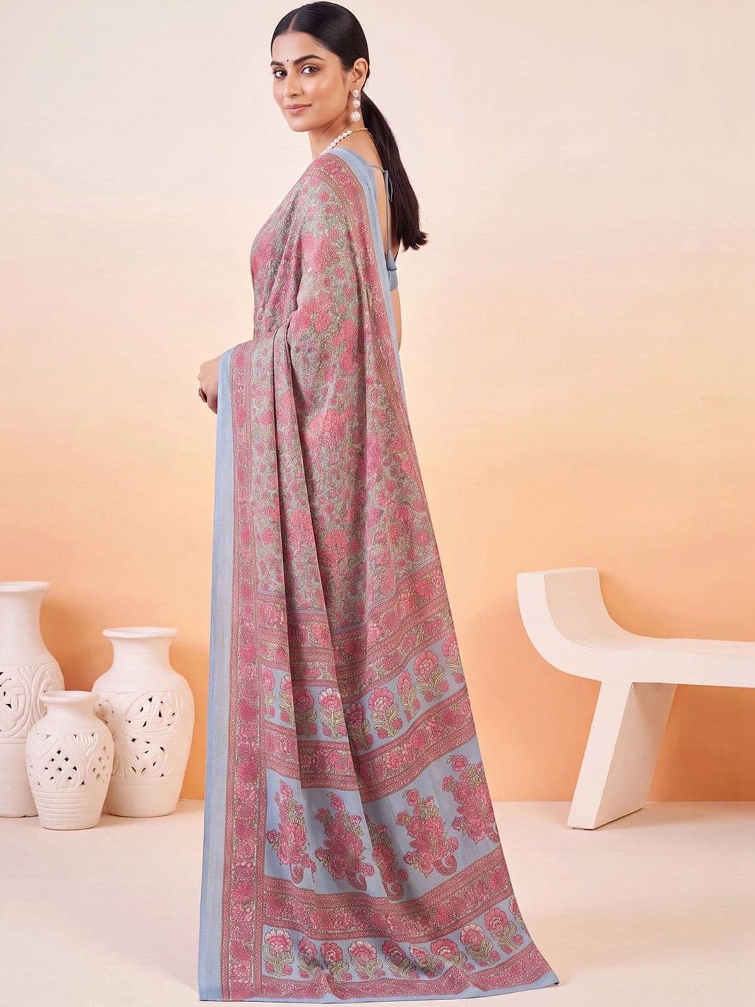 Anouk Floral Poly Crepe Designer Saree thumbnail 6