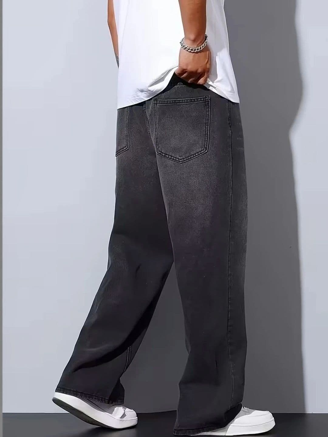 PINKLIT Men Wide Leg Mid-Rise Low Distress Light Fade Jeans thumbnail 3