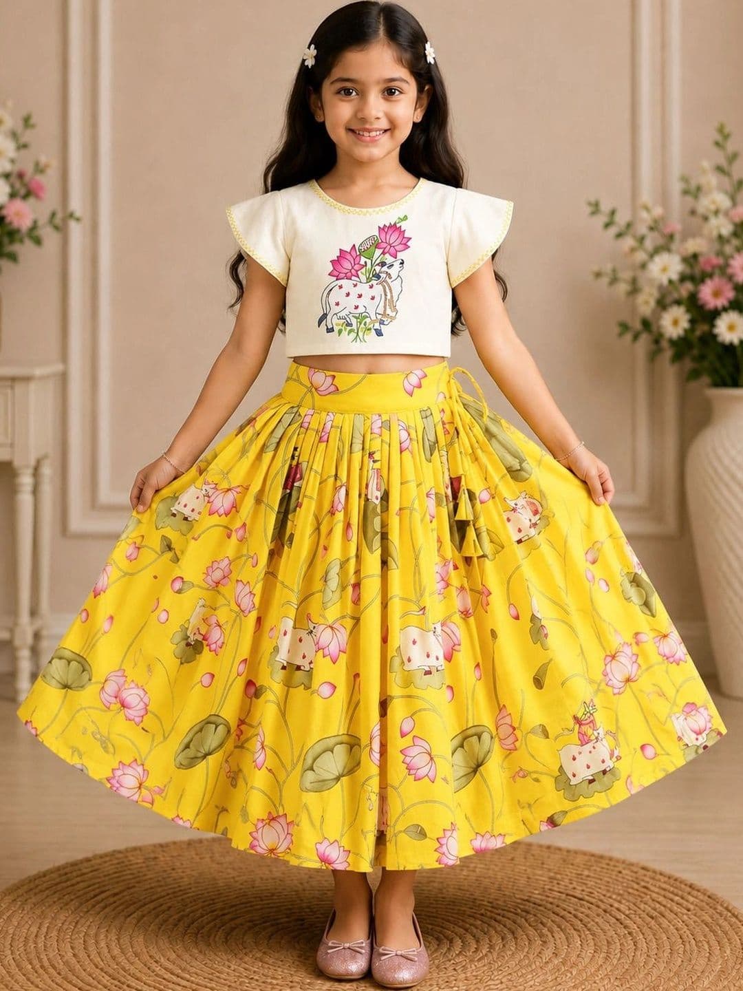 KALINI Girls Printed Kalamkari Ready to Wear Lehenga & - view 1