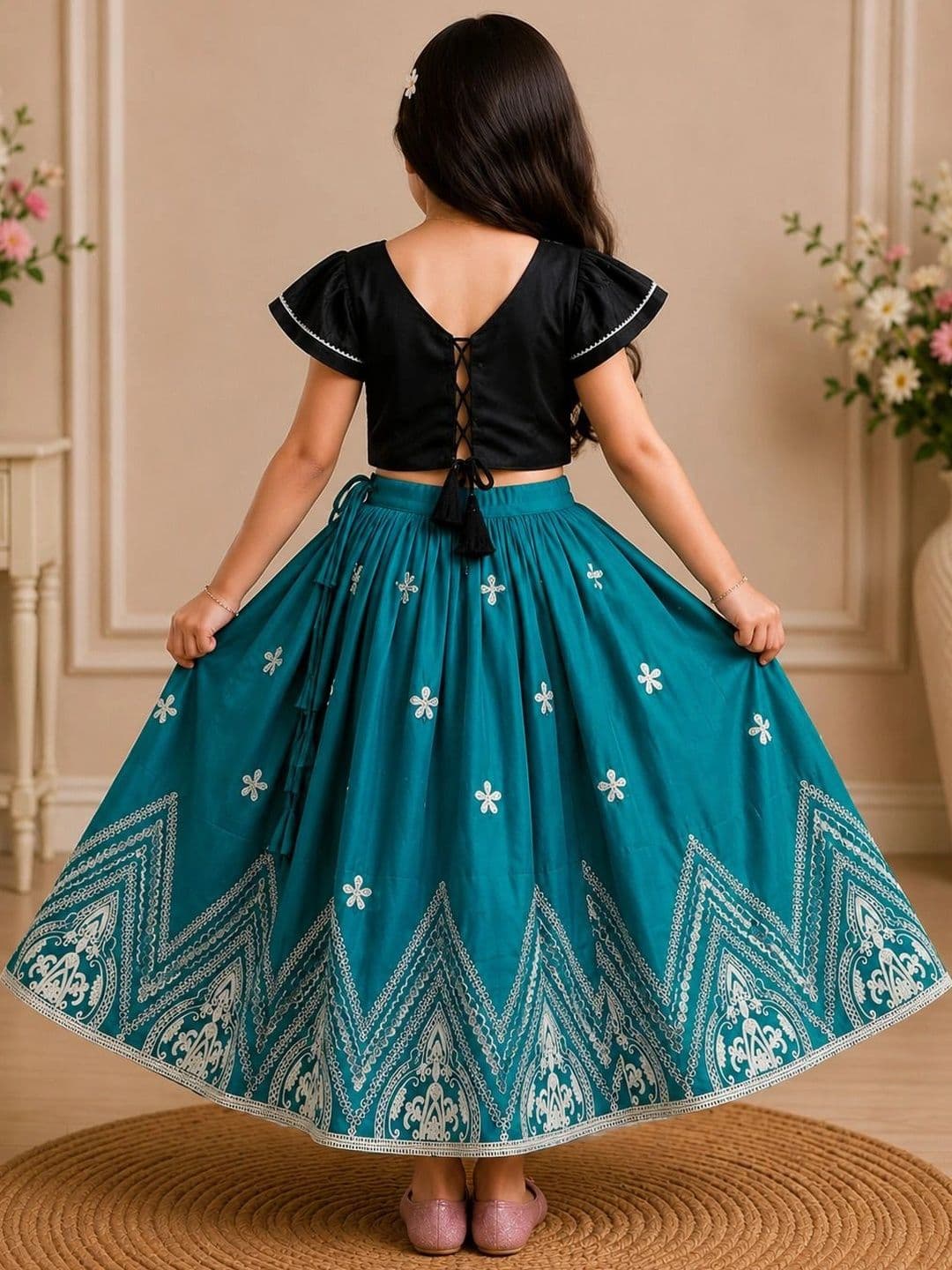KALINI Girls Embroidered Thread Work Ready to Wear Lehenga thumbnail 5