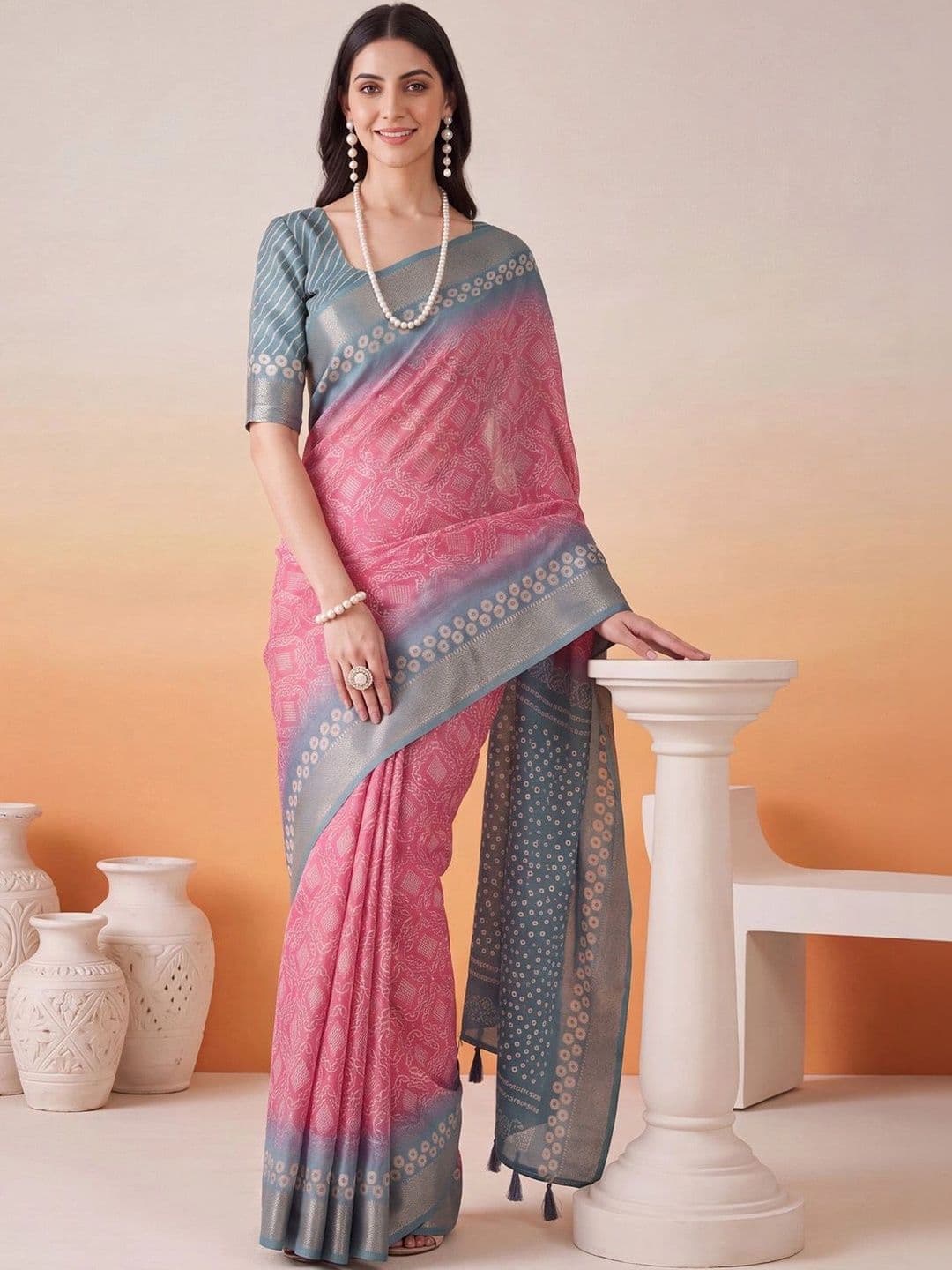 Anouk Bandhani Zari Designer Bandhani Saree thumbnail 7