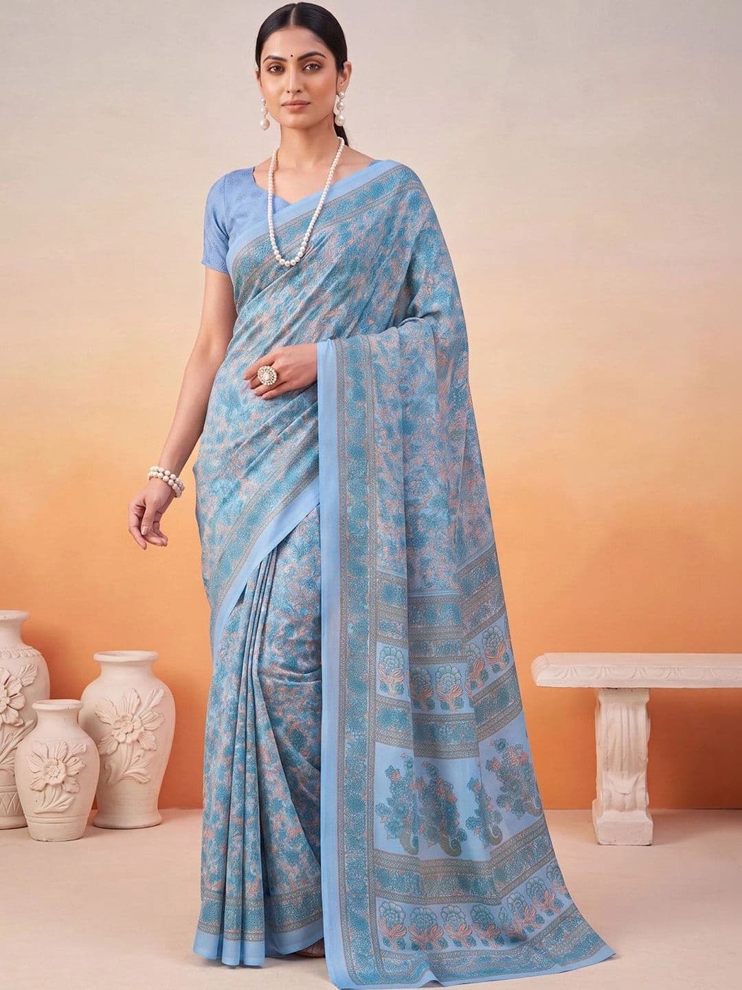 Anouk Floral Poly Crepe Designer Saree - view 1