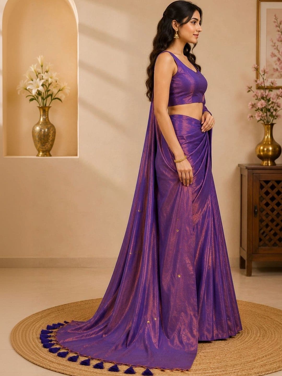 aeriebier Woven Design Zari Tissue Chanderi Saree thumbnail 5