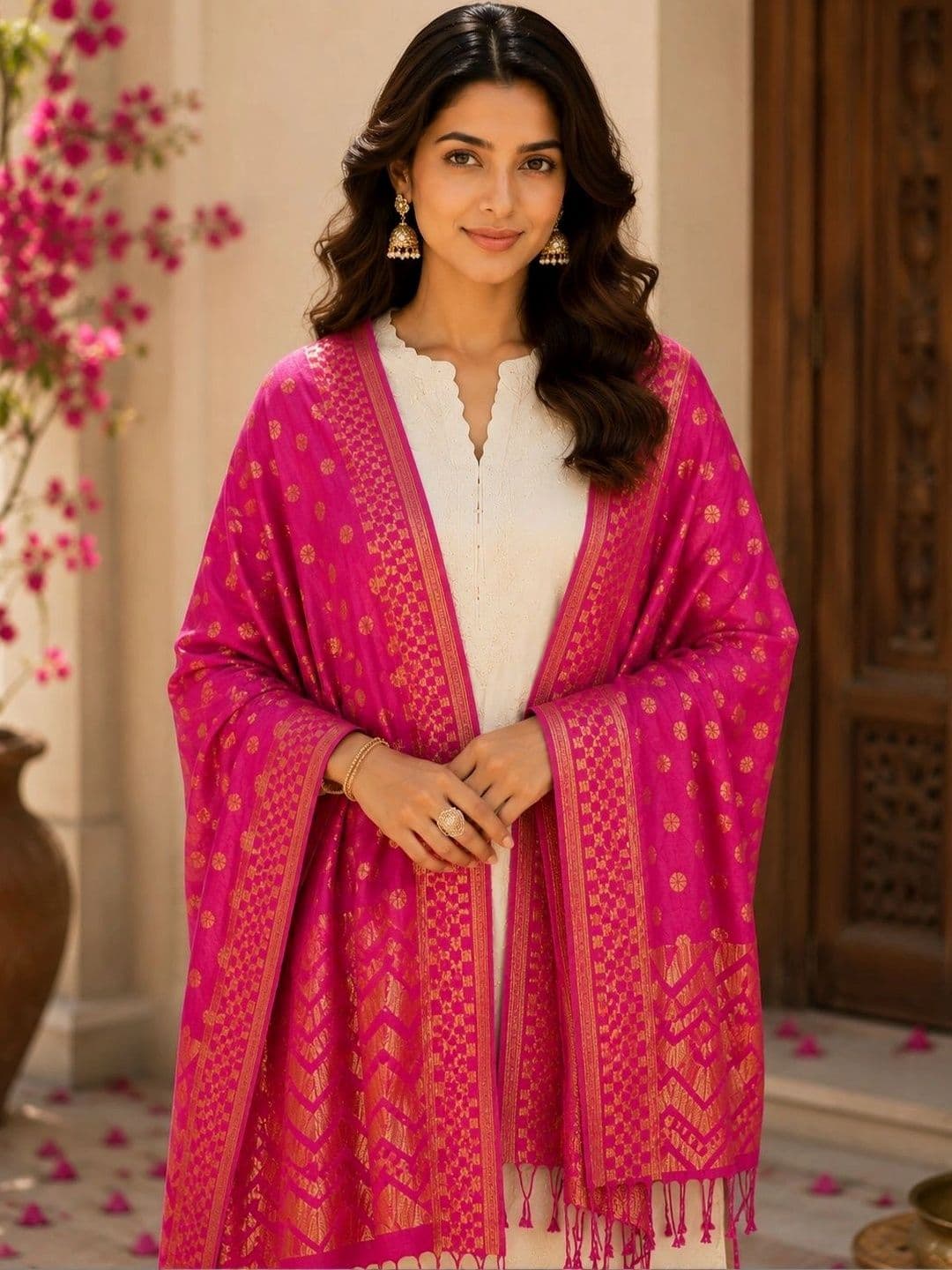STUTI FASHION Ethnic Motifs Woven Design Dupatta with Zari thumbnail 4