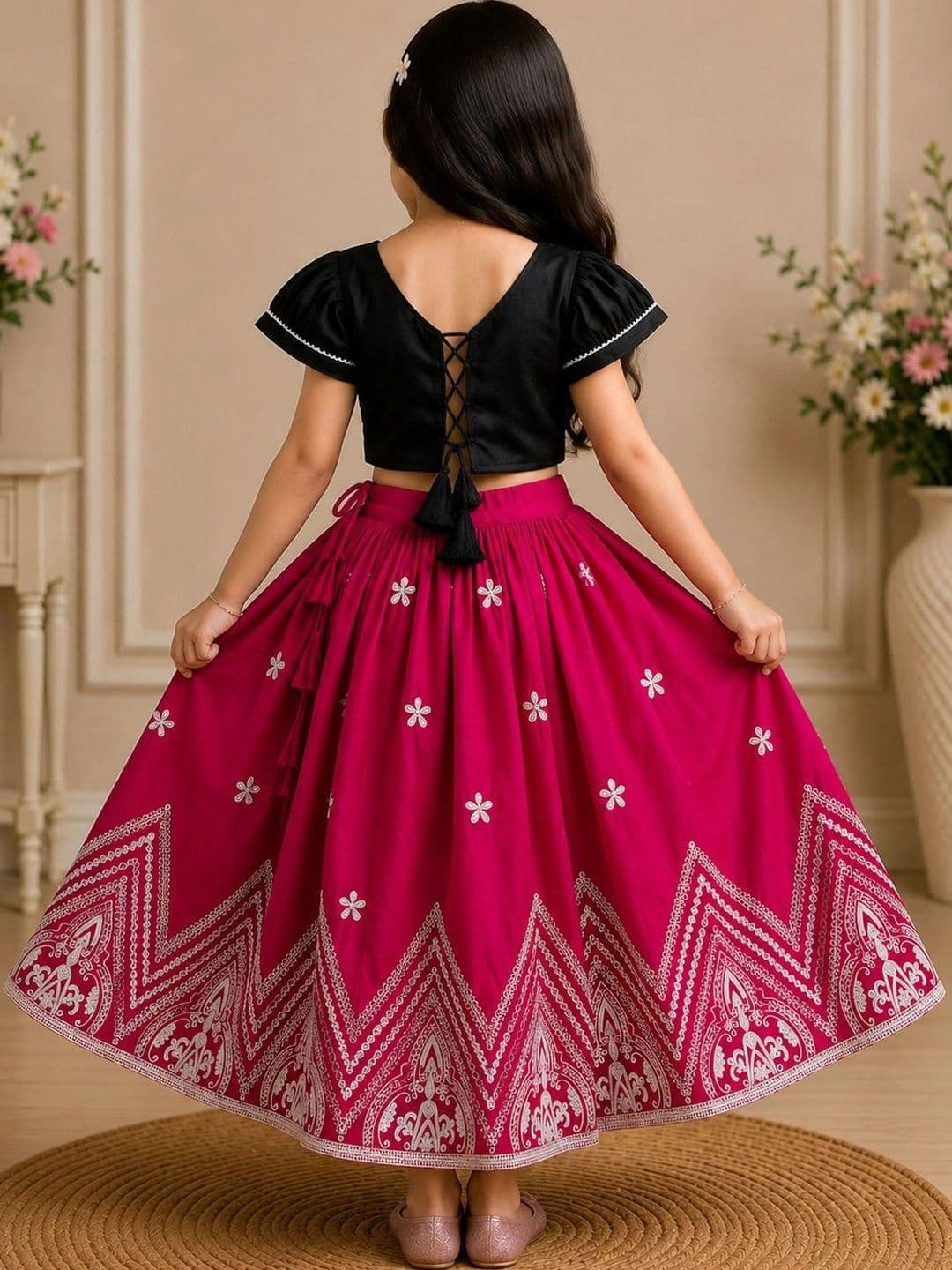 KALINI Girls Embroidered Thread Work Ready to Wear Lehenga & thumbnail 2