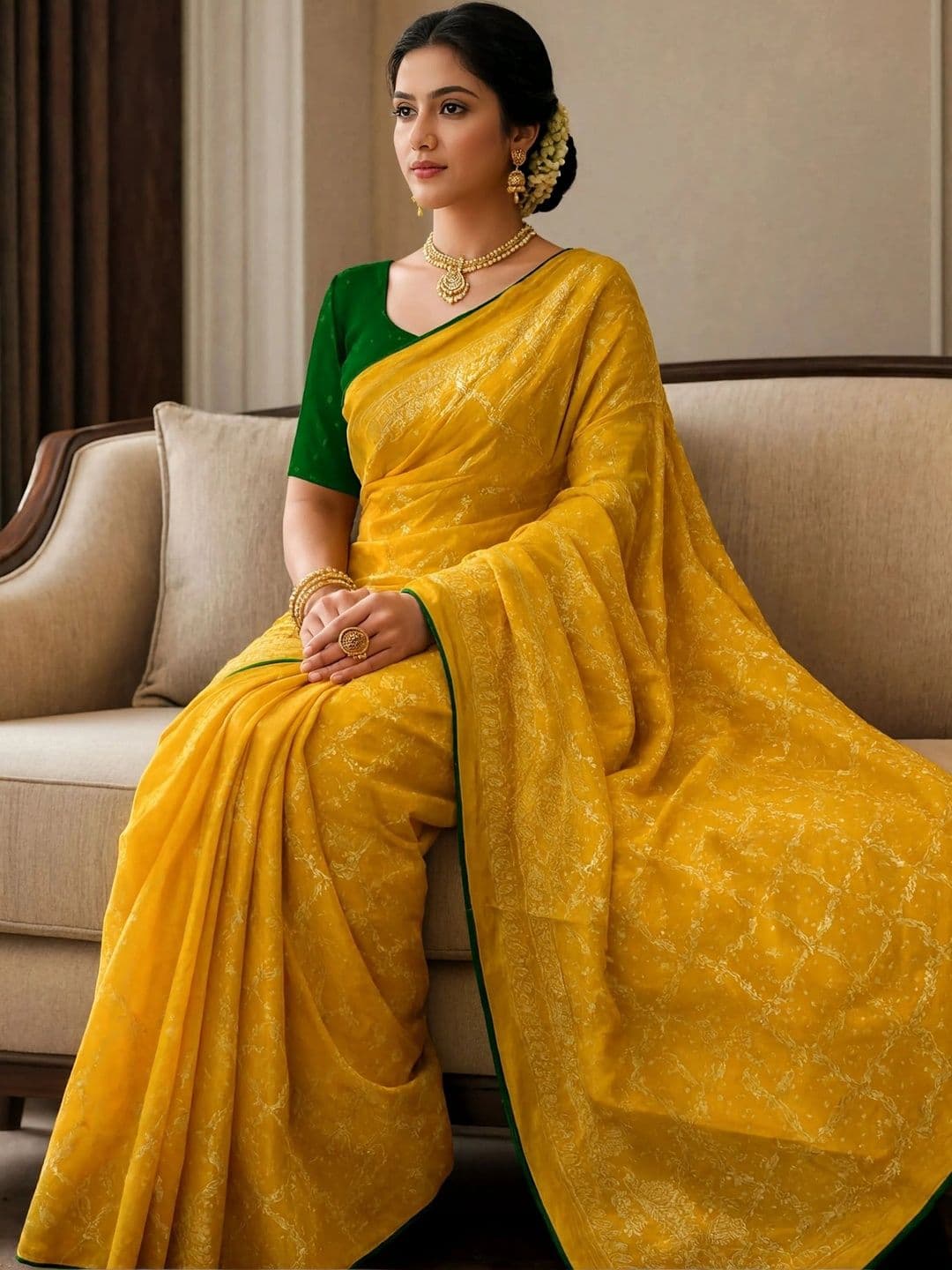 Jaipur Vogue Woven Design Zari Silk Blend Bandhani Saree thumbnail 2