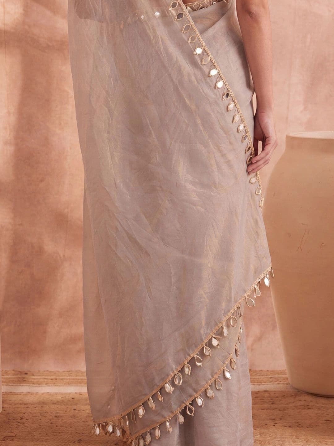 Anouk Mirror Work Satin Designer Saree thumbnail 5
