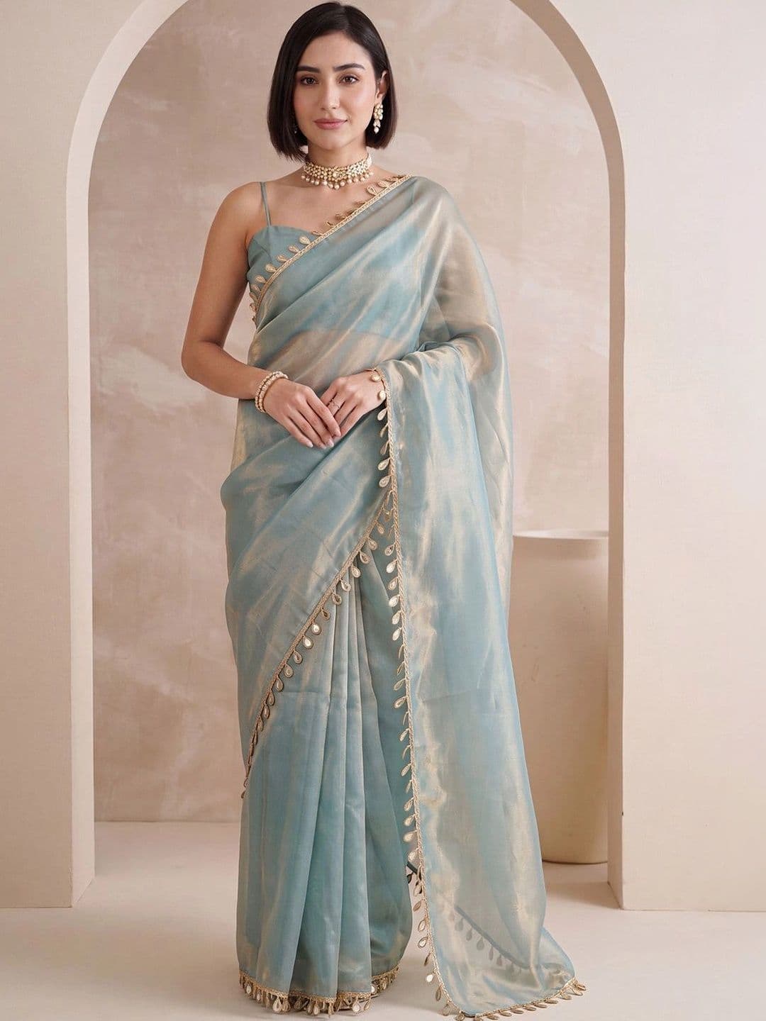 Anouk Mirror Work Satin Designer Saree - view 1