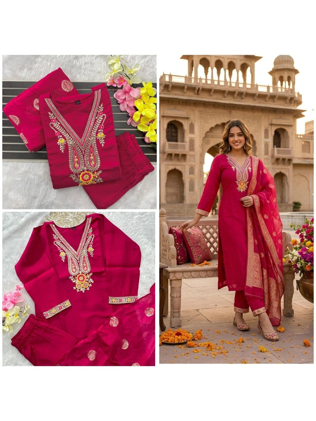 Apolyte Women Ethnic Motifs Embroidered Regular Pure Silk Kurta with Trousers & With Dupatta thumbnail 4