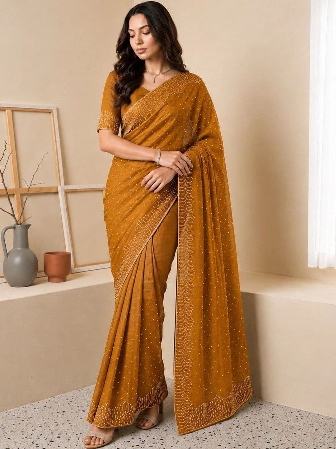 shreevali creation Embellished Embroidered Pure Chiffon Saree - view 1